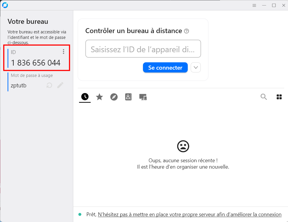 RustDesk application screen with the ID section circled out