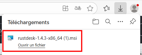 Download view of the browser with RustDesk installer MSI package circled out
